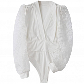 Картинка Боди блуза пышные прозрачные рукава лео пятна V вырез от магазина LonnaMag