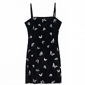 Картинка Платье бархат мини тонкие лямки принт серебряные бабочки от магазина LonnaMag