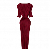 Картинка Платье миди в рубчик короткий рукав широкий V - вырез от магазина LonnaMag