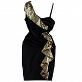 Картинка Платье мини асимметричный верх золотая вставка рюша от пояса по длине от магазина LonnaMag