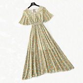 Картинка Платье макси V вырез короткий свободный рукав принт 2 цвета роз от магазина LonnaMag