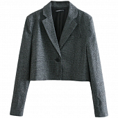 Картинка Пиджак короткий шерсть мелкая серая клетка (есть комплект) от магазина LonnaMag
