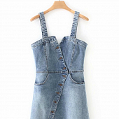 Картинка Платье сарафан мини джинс застежки наискосок от магазина LonnaMag