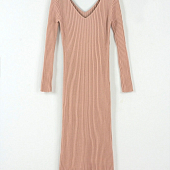 Картинка Платье трикотаж макси рубчик V-вырез разрез сзади от магазина LonnaMag