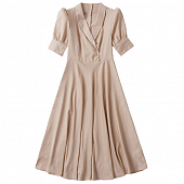 Картинка Платье миди ретро стиль рукав фонарик грудь на запах (беж) от магазина LonnaMag