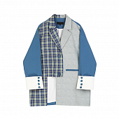 Картинка Пиджак из 3 разных частей 2 клетки синие рукава "Деконструкция" от магазина LonnaMag