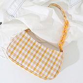 картинка Сумка багет гладкая принт клетка + ручка с акриловой цепочкой от магазина LonnaMag