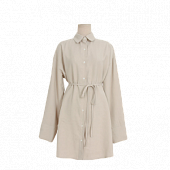 Картинка Платье рубашка бежевое с тонким поясом и длинным рукавом от магазина LonnaMag