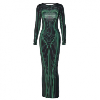 Платье эластичное черное фигура голой девушки из зеленых полос