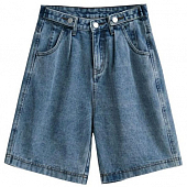 Картинка Шорты джинс длинные хлястики по бокам на талии 3 пуговицы от магазина LonnaMag
