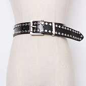 картинка Ремень с пряжкой по длине круглые серебряные клепки   от магазина LonnaMag