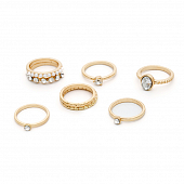 картинка Набор колец 7 шт. тонкие со стразами и жемчугом от магазина LonnaMag