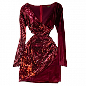 Картинка Платье V-вырез асимметрия бархат на запах пайетки  от магазина LonnaMag