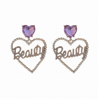 Серьги фиолетовое сердце + сердце из жемчужин Beauty