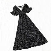 Картинка Платье макси V вырез короткий свободный рукав принт мелкий горох от магазина LonnaMag