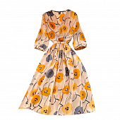 Картинка Платье миди V вырез талия на кулиске принт цветные маки от магазина LonnaMag