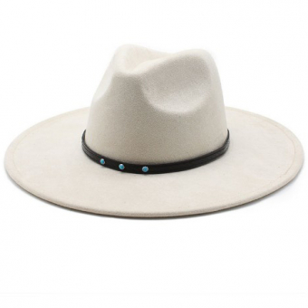 Шляпа федора замшевая широкие поля 9,5 см черный ремень 3 голубых камня