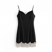 Картинка Платье черное мини на лямках снизу бахрома из страз от магазина LonnaMag