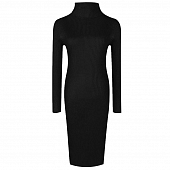 Картинка Платье миди черное по фигуре в рубчик высокий ворот от магазина LonnaMag