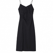 Картинка Платье миди черное на бретелях сборка под грудью разрез по ноге от магазина LonnaMag