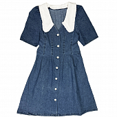 Картинка Платье миди джинс белый воротник и пуговицы рукав 2/4 от магазина LonnaMag