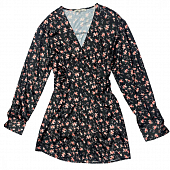 Картинка Платье мини шелк принт мелкие розы пуговицы пышные рукава от магазина LonnaMag