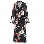 Картинка Платье рубашка миди прямое черное разноцветные цветочки + пояс от магазина LonnaMag