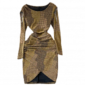 Картинка Платье круглый вырез длинный рукав бахрома на плечах пятна разной фактуры + гусинная лапка от магазина LonnaMag