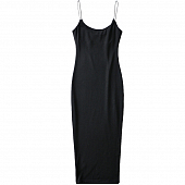 Картинка Платье миди по фигуре очень тонкие черные лямки разрез сбоку по ноге от магазина LonnaMag