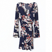 Картинка Платье на запах мини длинный рукав - крупные белые цветы от магазина LonnaMag