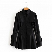 Картинка Платье рубашка мини черное приталенное длинный рукав пуговицы в цвет от магазина LonnaMag