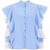 Картинка Рубашка в белую полоску круглая горловина длинные рукава с воланами от магазина LonnaMag