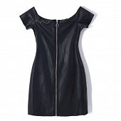 Картинка Платье мини экокожа молния по середине короткий рукав от магазина LonnaMag