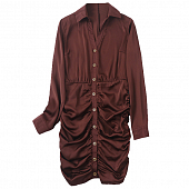 Картинка Платье атласное рубашка мини сборка на бедрах от магазина LonnaMag