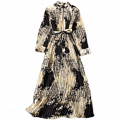 Картинка Платье миди плиссе с поясом принт золотой лео и узоры от магазина LonnaMag