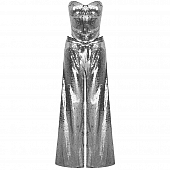 Картинка Костюм блестящий серебряные пайетки топ бандо на молнии + брюки черная окантовка от магазина LonnaMag