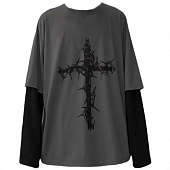 Картинка Лонгслив футболка длинные черные рукава крест с колючей проволокой от магазина LonnaMag
