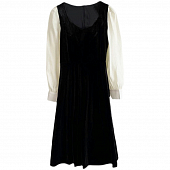 Картинка Платье бархатное + белые хлопковые рукава жемчуг на пуговице от магазина LonnaMag