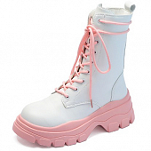 картинка Ботинки белые грубые розовая платформа и шнурки от магазина LonnaMag