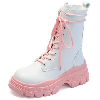 Ботинки белые грубые розовая платформа и шнурки