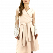 Картинка Платье мини юбка клеш на запах рукава из кружева от магазина LonnaMag