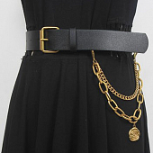 картинка Ремень с пряжкой сбоку 2 цепи на карабине разной длины + цветок от магазина LonnaMag