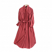 Картинка Платье рубашка миди 2 кармана на груди низ полукругом + пояс однотон от магазина LonnaMag