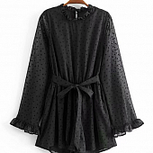 Картинка Свободный комбинезон с поясом, принт черные сердца от магазина LonnaMag