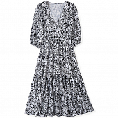 Картинка Платье миди на пуговицах рукав буф черно-белый узор от магазина LonnaMag