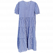 Картинка Платье макси клеш уровнями мелкая синяя клетка  от магазина LonnaMag