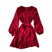 Картинка Платье мини шелк на запах волан пояс от магазина LonnaMag