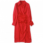 Картинка Платье миди красное верх рубашка сборка на юбке от магазина LonnaMag