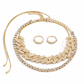 картинка Набор ожерелье 2 цепи угловатая + стразы + 2 кольца от магазина LonnaMag