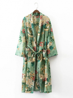 Халат кимоно синяя окантовка крупный цветочный принт